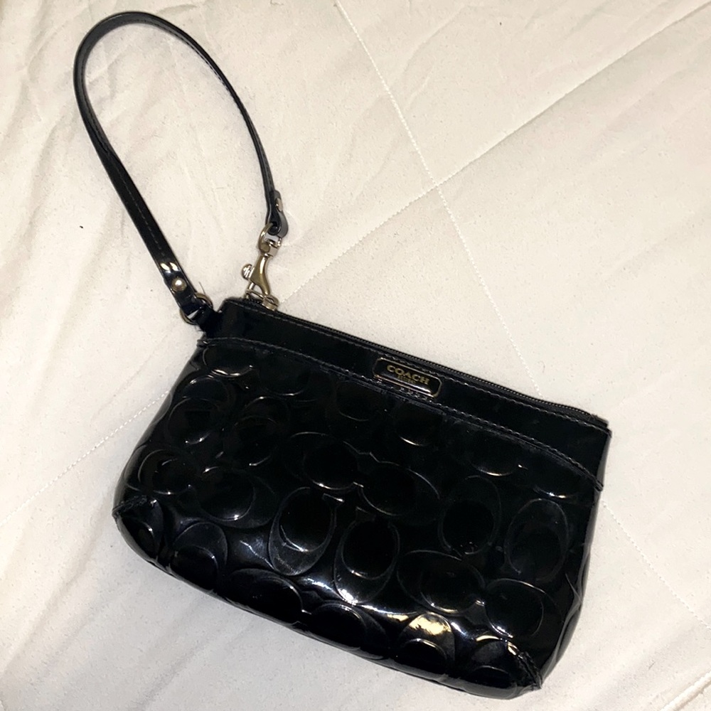 Coach black patent pebble wristlet